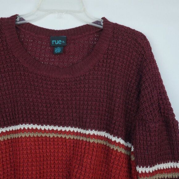 Rue+ Womens Size 2X Knit Cropped Sweater Wine Brown Beige - Picture 2 of 10